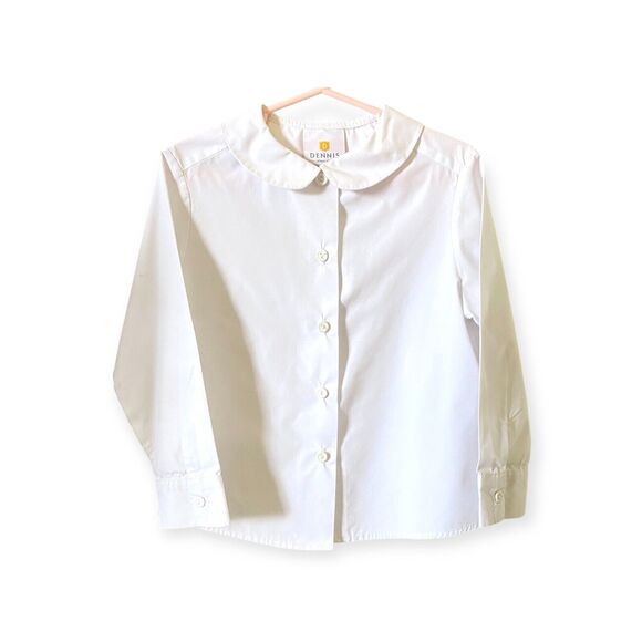 DENNIS UNIFORM Girls Size 4 Long Sleeve Blouse Buttondown Shirt White Peter Pan - Picture 1 of 6